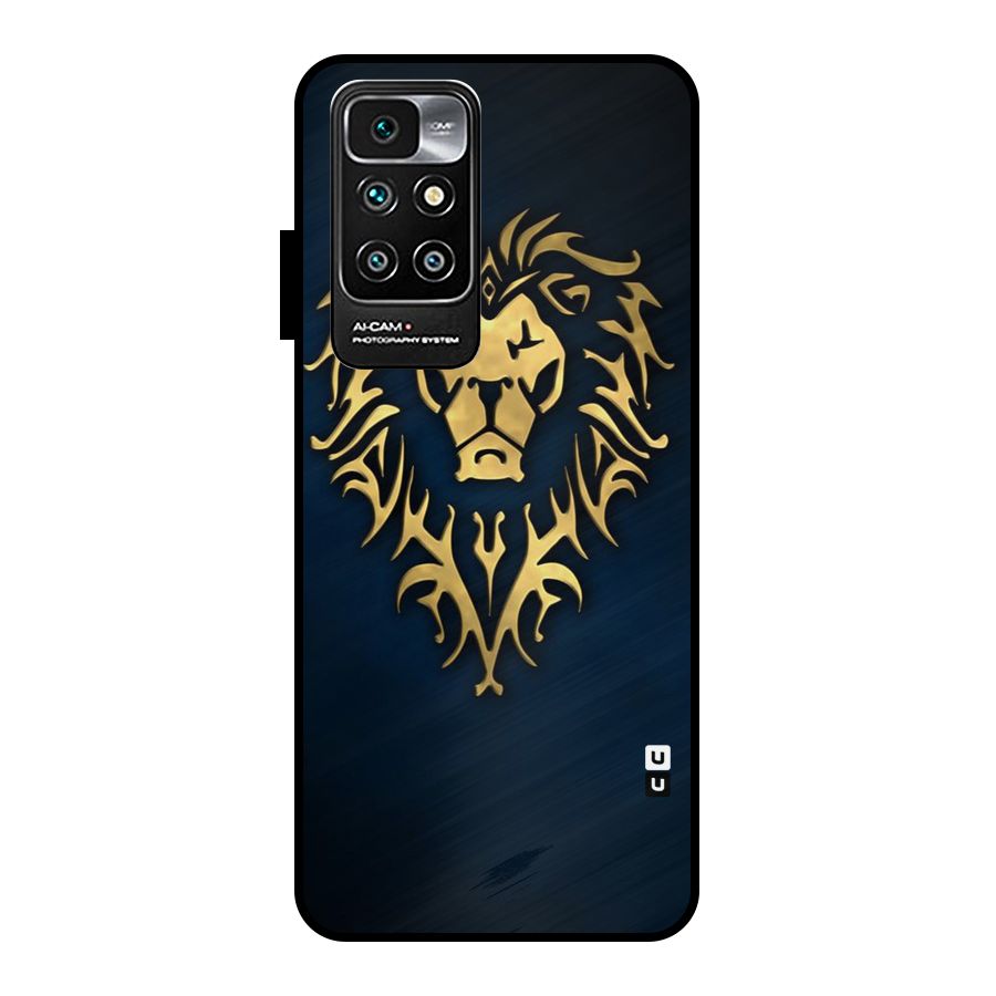 Beautiful Golden Lion Design Metal Back Case for Redmi 10 Prime