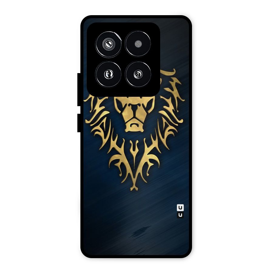 Beautiful Golden Lion Design Metal Back Case for Xiaomi 14 Pro