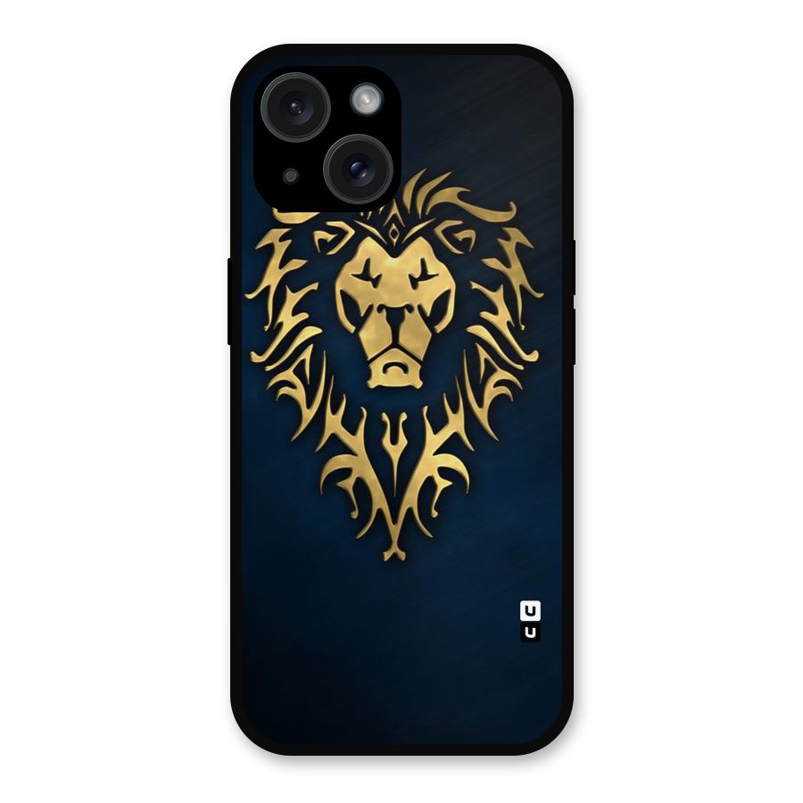 Beautiful Golden Lion Design Metal Back Case for iPhone 15