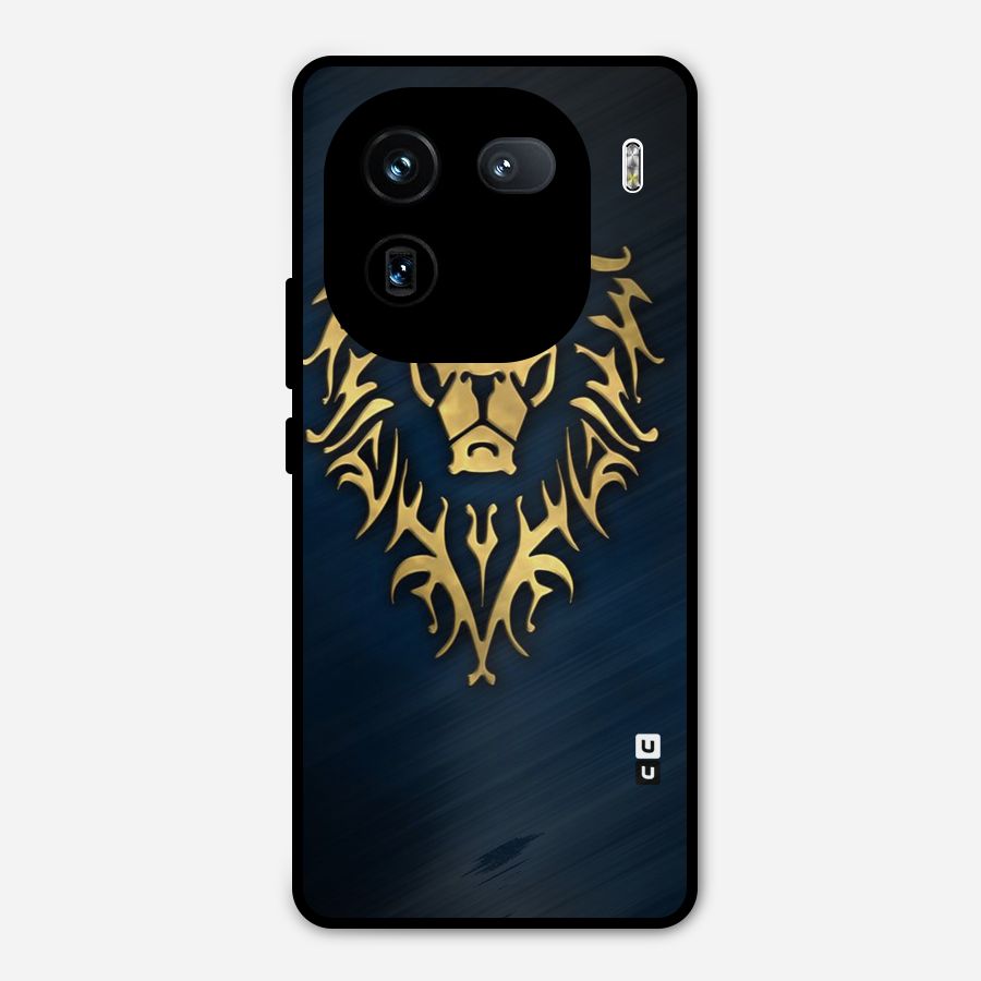 Beautiful Golden Lion Design Metal Back Case for iQOO 12