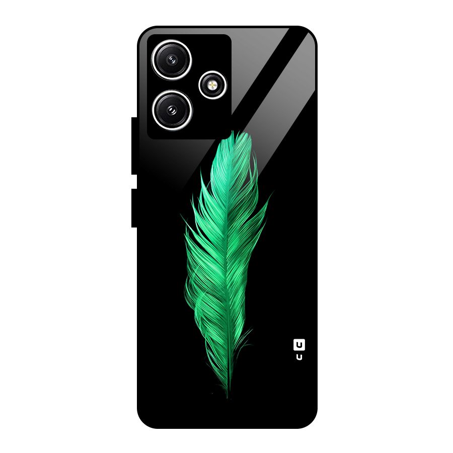Beautiful Green Feather Glass Back Case for Redmi 12 5G