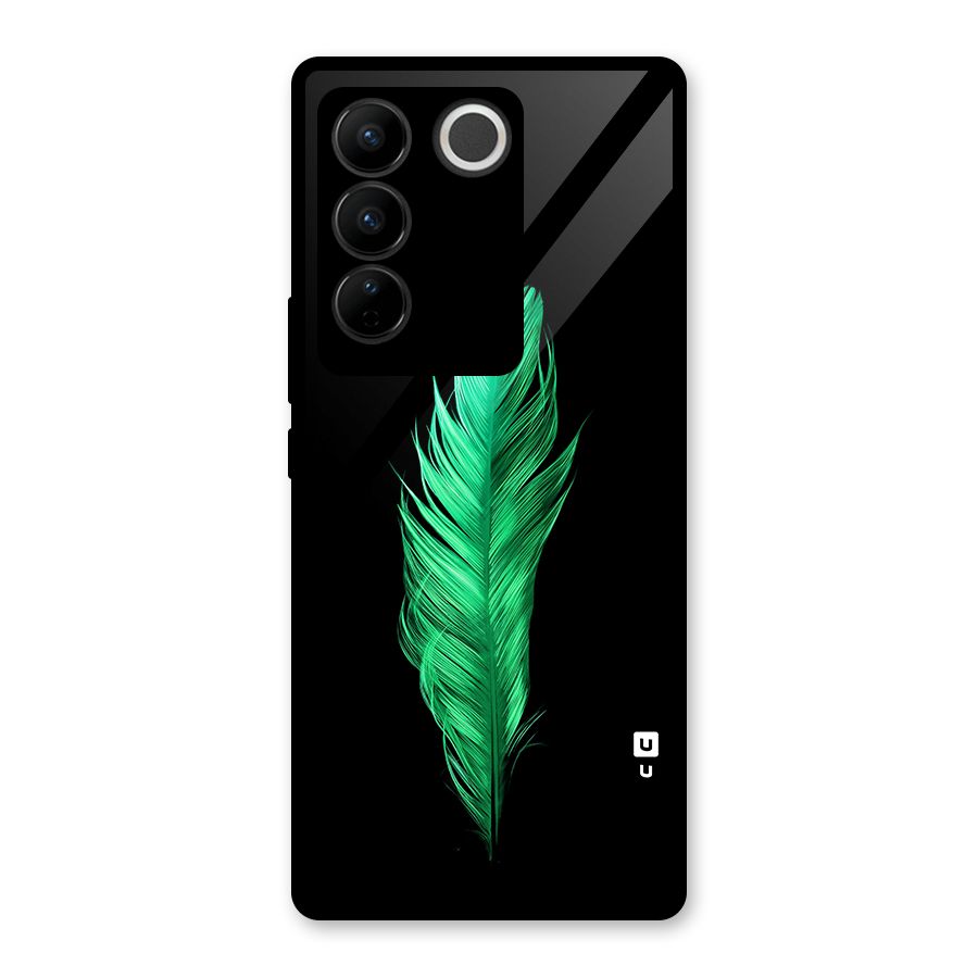Beautiful Green Feather Glass Back Case for Vivo V27 Pro