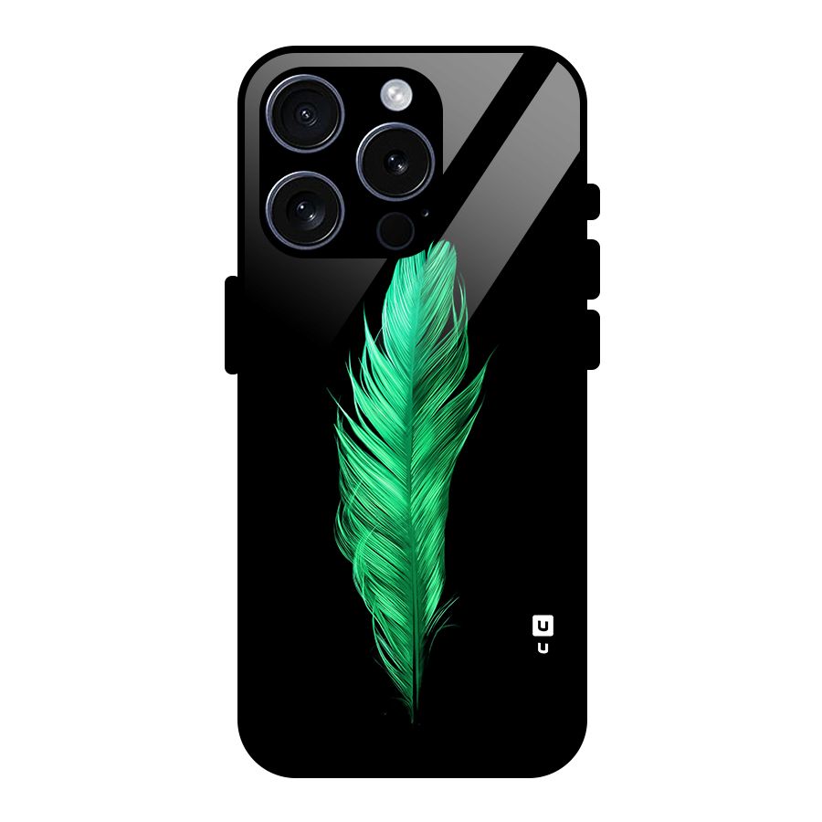 Beautiful Green Feather Glass Back Case for iPhone 15 Pro