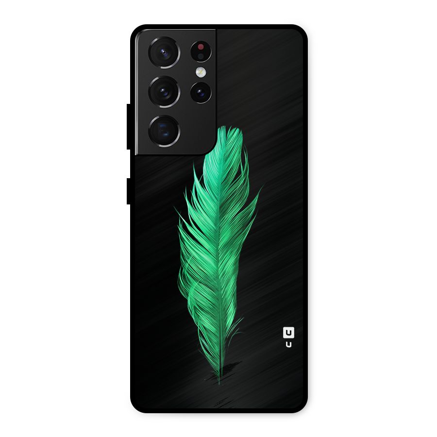 Beautiful Green Feather Metal Back Case for Galaxy S21 Ultra 5G