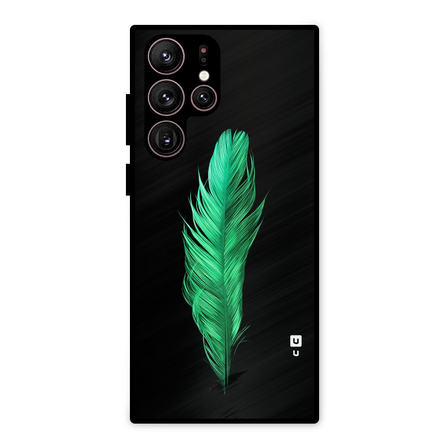 Beautiful Green Feather Metal Back Case for Galaxy S22 Ultra 5G