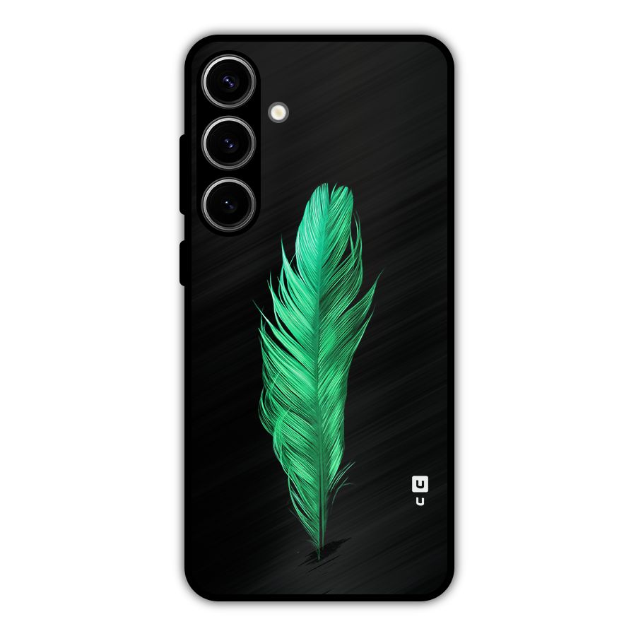 Beautiful Green Feather Metal Back Case for Galaxy S24 Plus