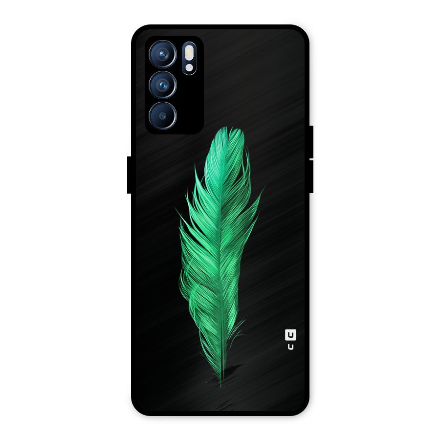 Beautiful Green Feather Metal Back Case for Oppo Reno6 5G