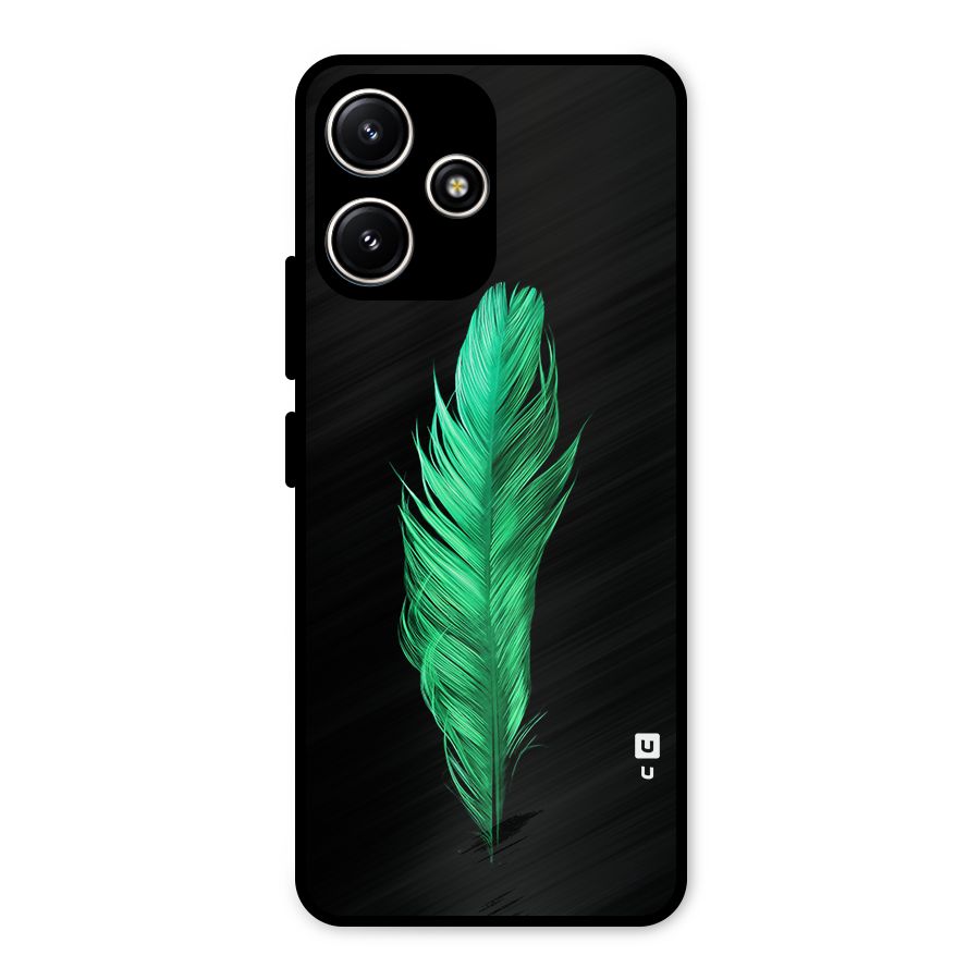 Beautiful Green Feather Metal Back Case for Poco M6 Pro