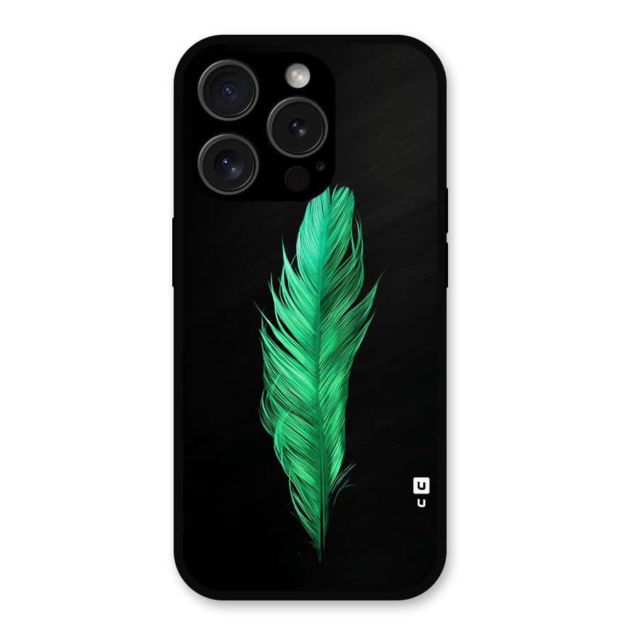 Beautiful Green Feather Metal Back Case for iPhone 15 Pro