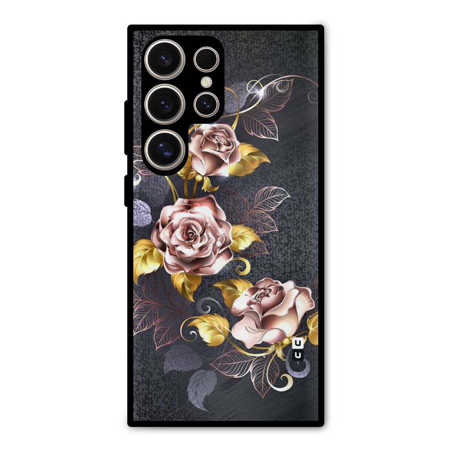 Beautiful Old Floral Design Metal Back Case for Galaxy S24 Ultra