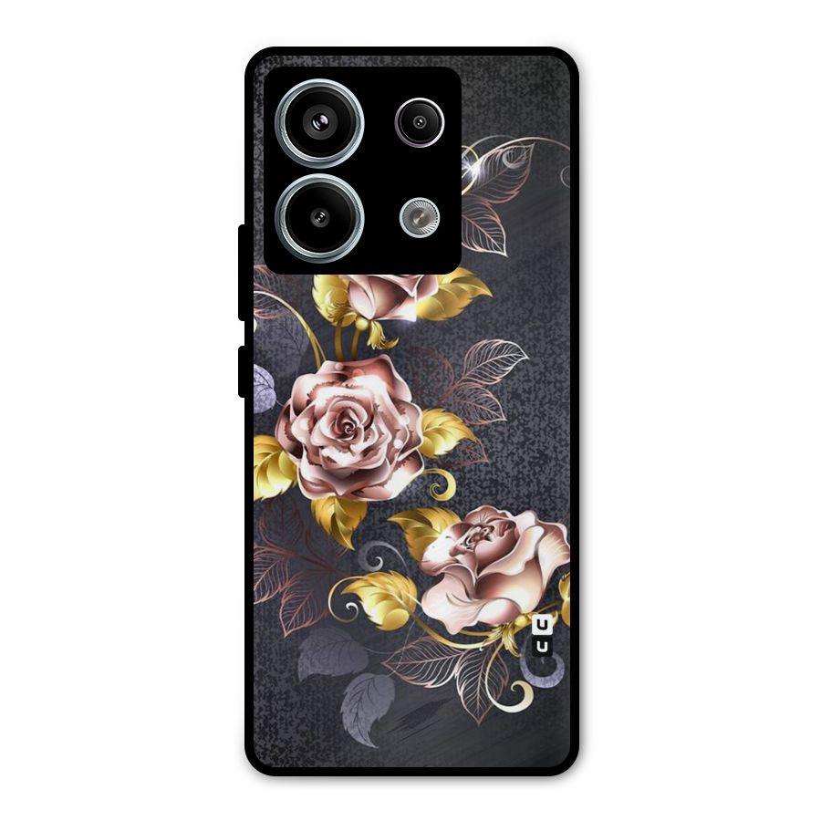Beautiful Old Floral Design Metal Back Case for Redmi Note 13 Pro 5G