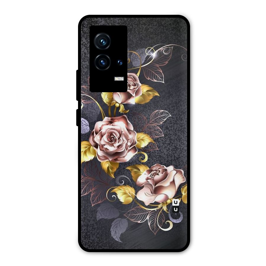 Beautiful Old Floral Design Metal Back Case for iQOO 9 5G