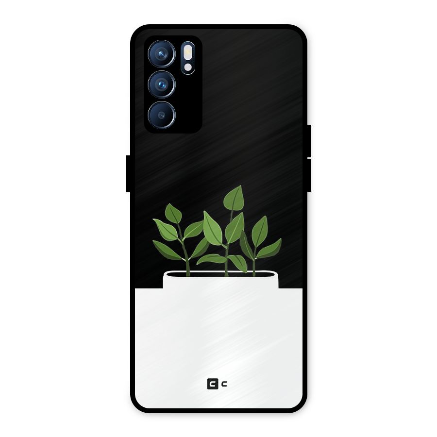 Beautiful Plant Pot Minimalistic Metal Back Case for Oppo Reno6 5G