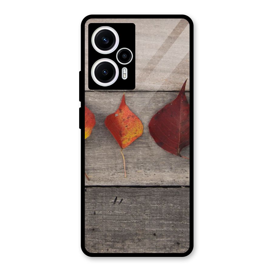 Beautiful Wood Leafs Glass Back Case for Poco F5