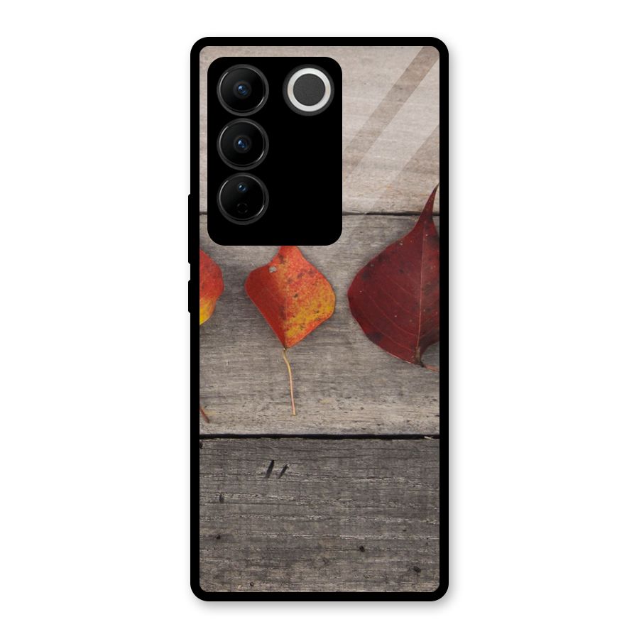 Beautiful Wood Leafs Glass Back Case for Vivo V27
