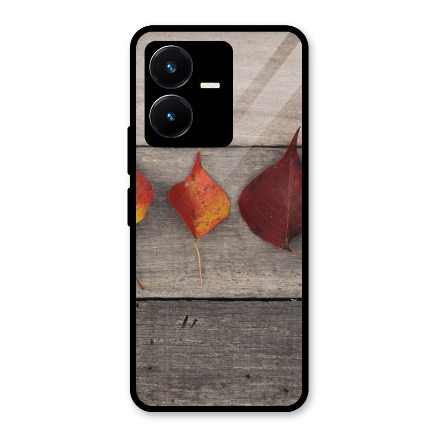 Beautiful Wood Leafs Glass Back Case for Vivo Y22s