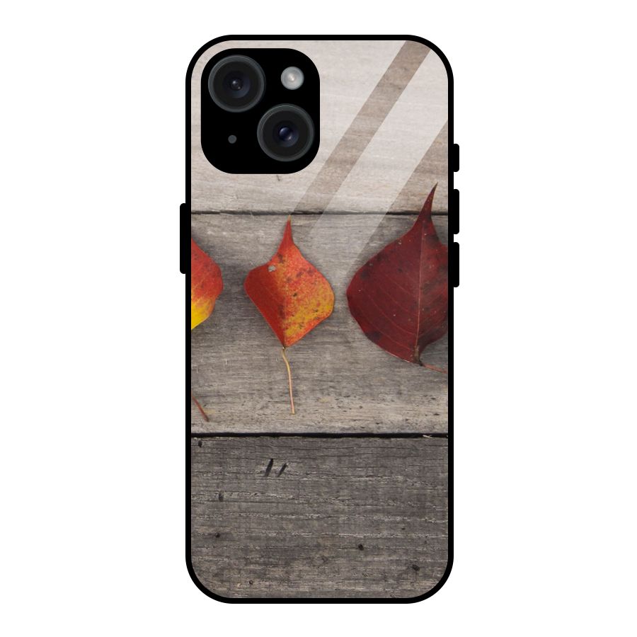 Beautiful Wood Leafs Glass Back Case for iPhone 15