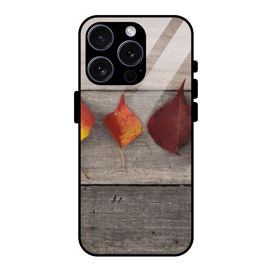 Beautiful Wood Leafs Glass Back Case for iPhone 15 Pro