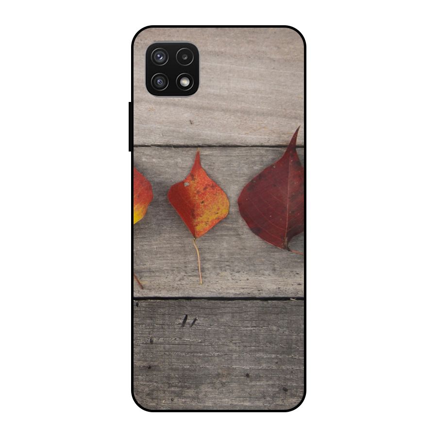 Beautiful Wood Leafs Metal Back Case for Galaxy A22 5G