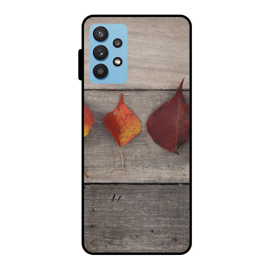 Beautiful Wood Leafs Metal Back Case for Galaxy M32 5G