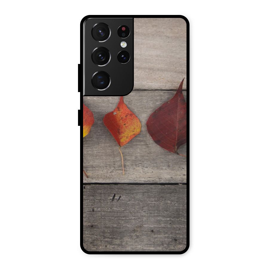 Beautiful Wood Leafs Metal Back Case for Galaxy S21 Ultra 5G