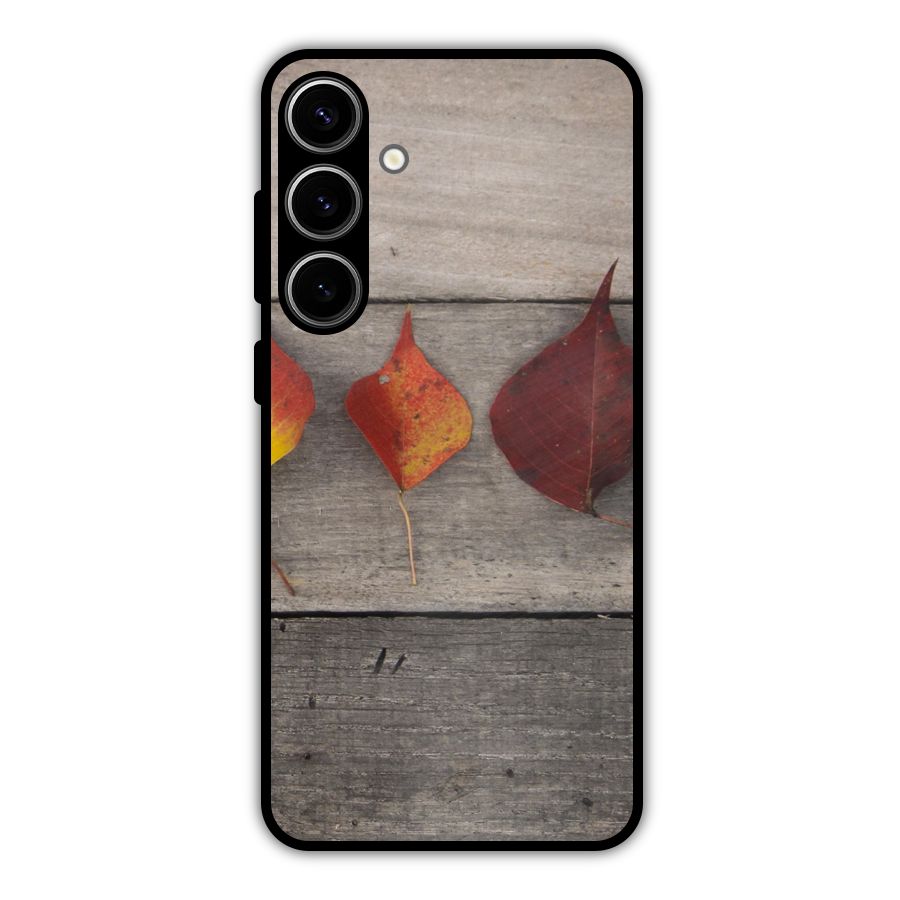 Beautiful Wood Leafs Metal Back Case for Galaxy S24 Plus