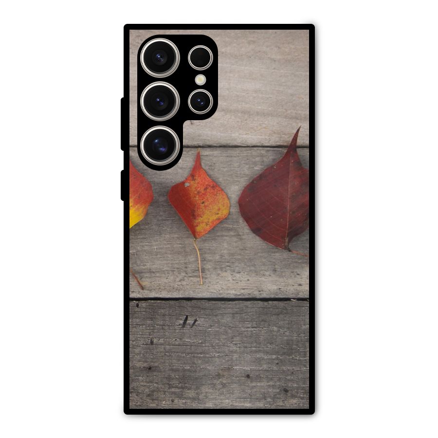 Beautiful Wood Leafs Metal Back Case for Galaxy S24 Ultra
