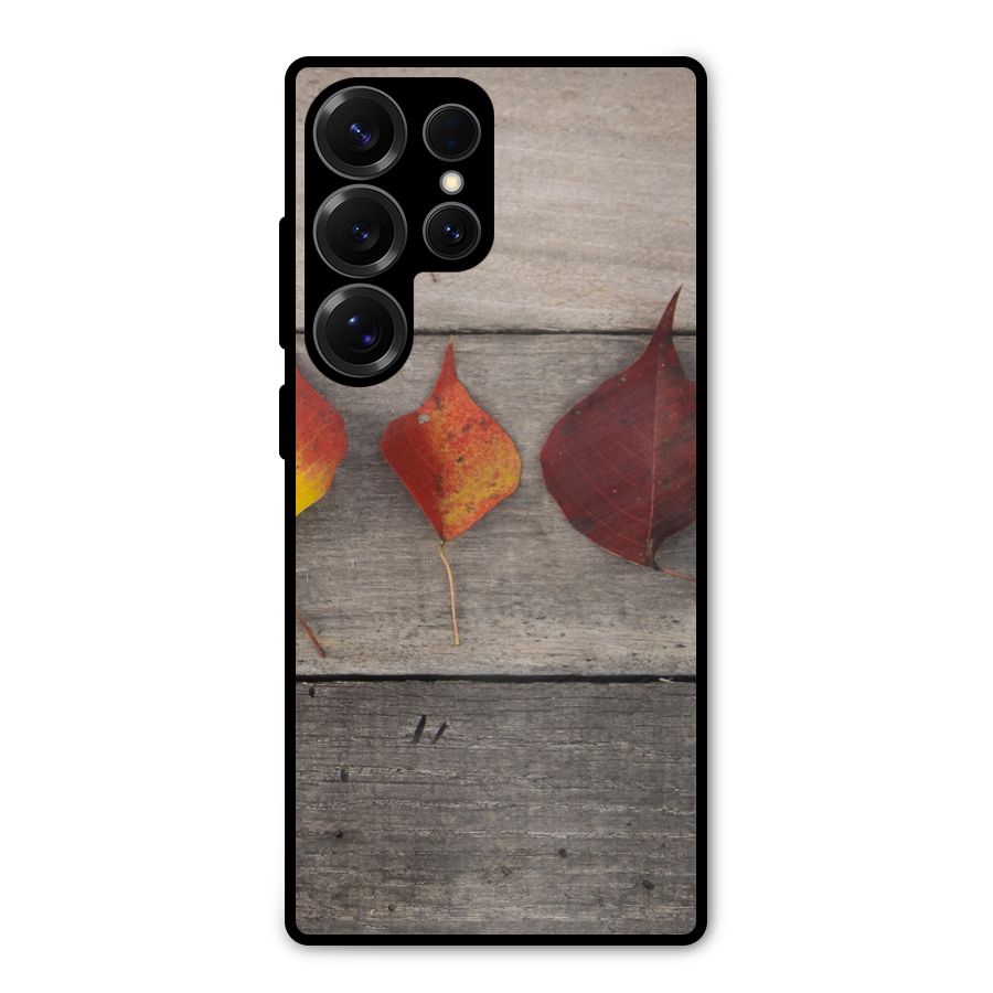 Beautiful Wood Leafs Metal Back Case for Galaxy S25 Ultra