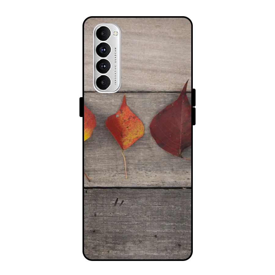 Beautiful Wood Leafs Metal Back Case for Oppo Reno4 Pro