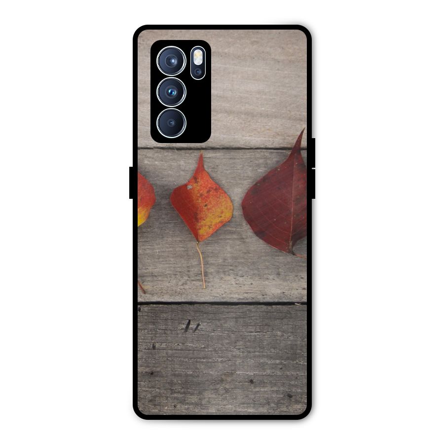 Beautiful Wood Leafs Metal Back Case for Oppo Reno6 Pro 5G
