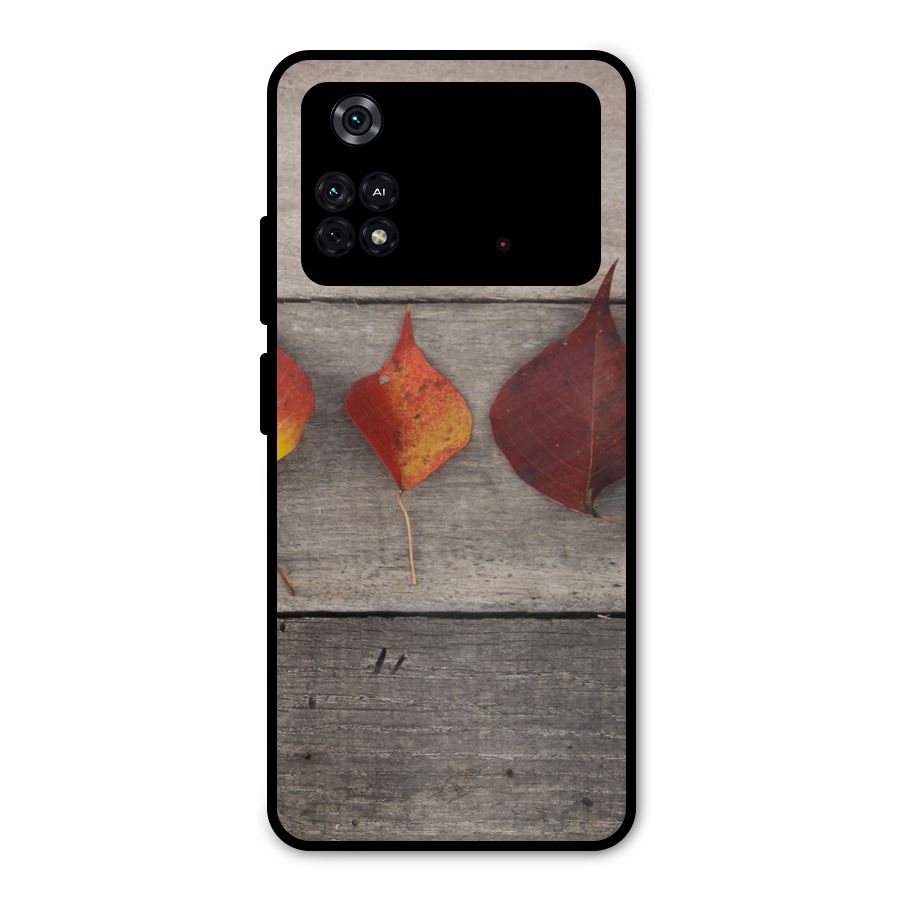 Beautiful Wood Leafs Metal Back Case for Poco M4 Pro 4G