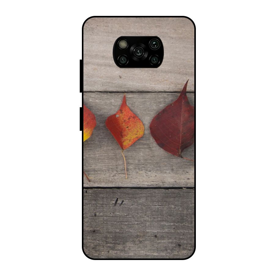 Beautiful Wood Leafs Metal Back Case for Poco X3