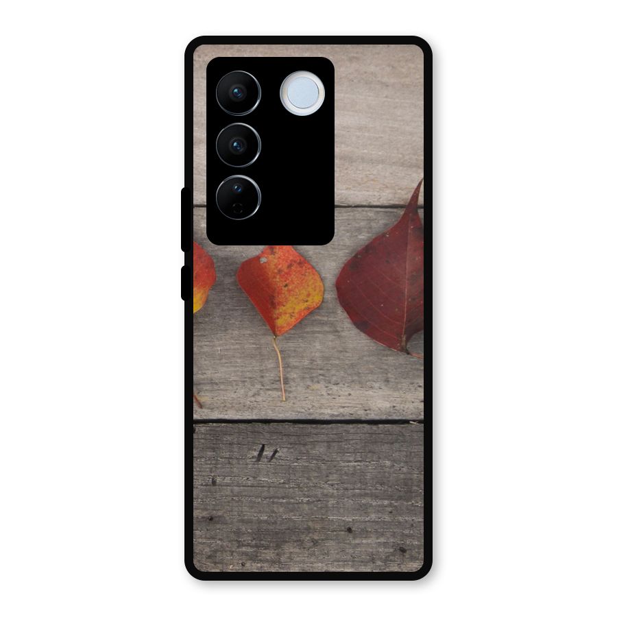 Beautiful Wood Leafs Metal Back Case for Vivo V27 Pro