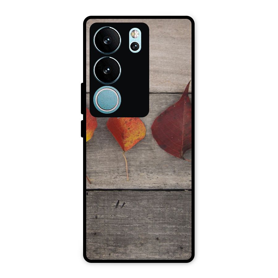 Beautiful Wood Leafs Metal Back Case for Vivo V29 Pro