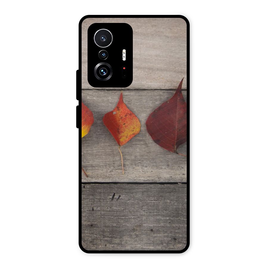 Beautiful Wood Leafs Metal Back Case for Xiaomi 11T Pro