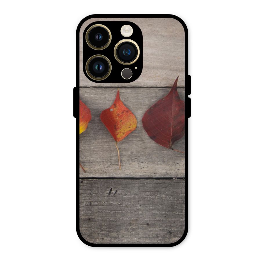 Beautiful Wood Leafs Metal Back Case for iPhone 14 Pro