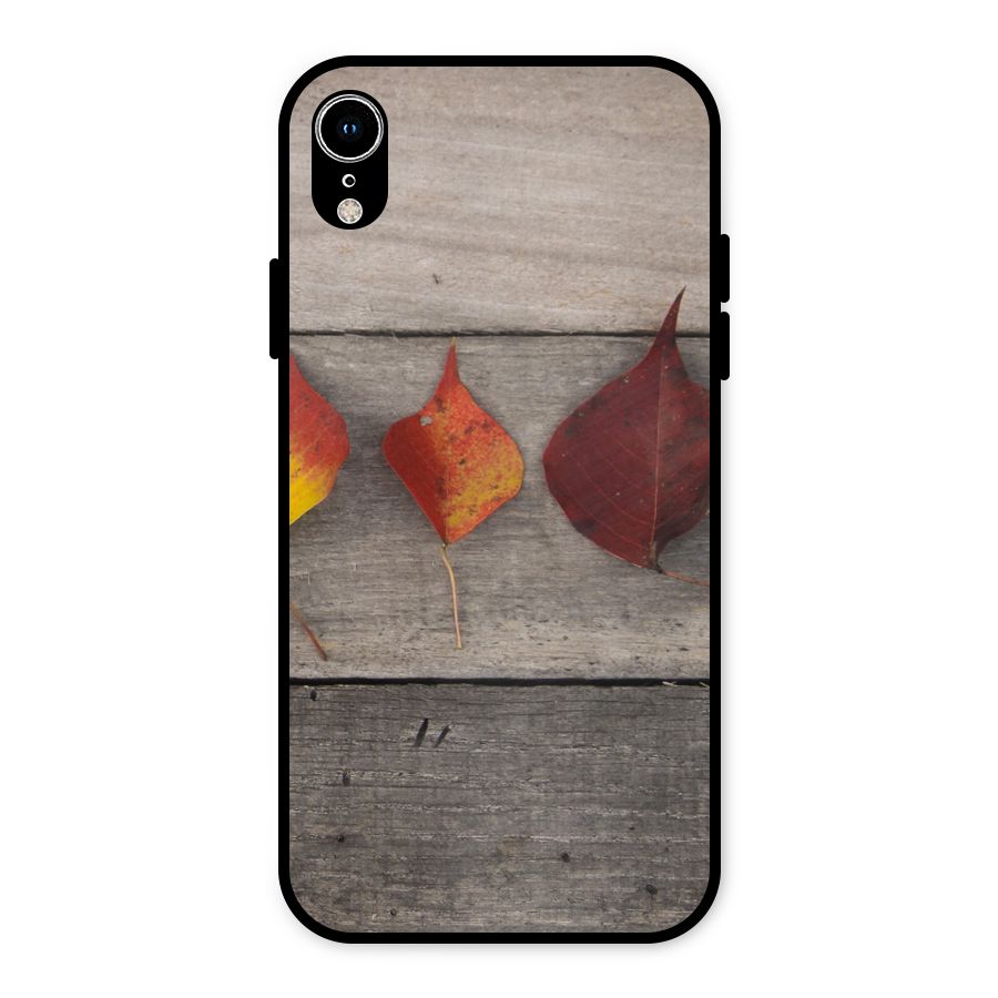 Beautiful Wood Leafs Metal Back Case for iPhone XR