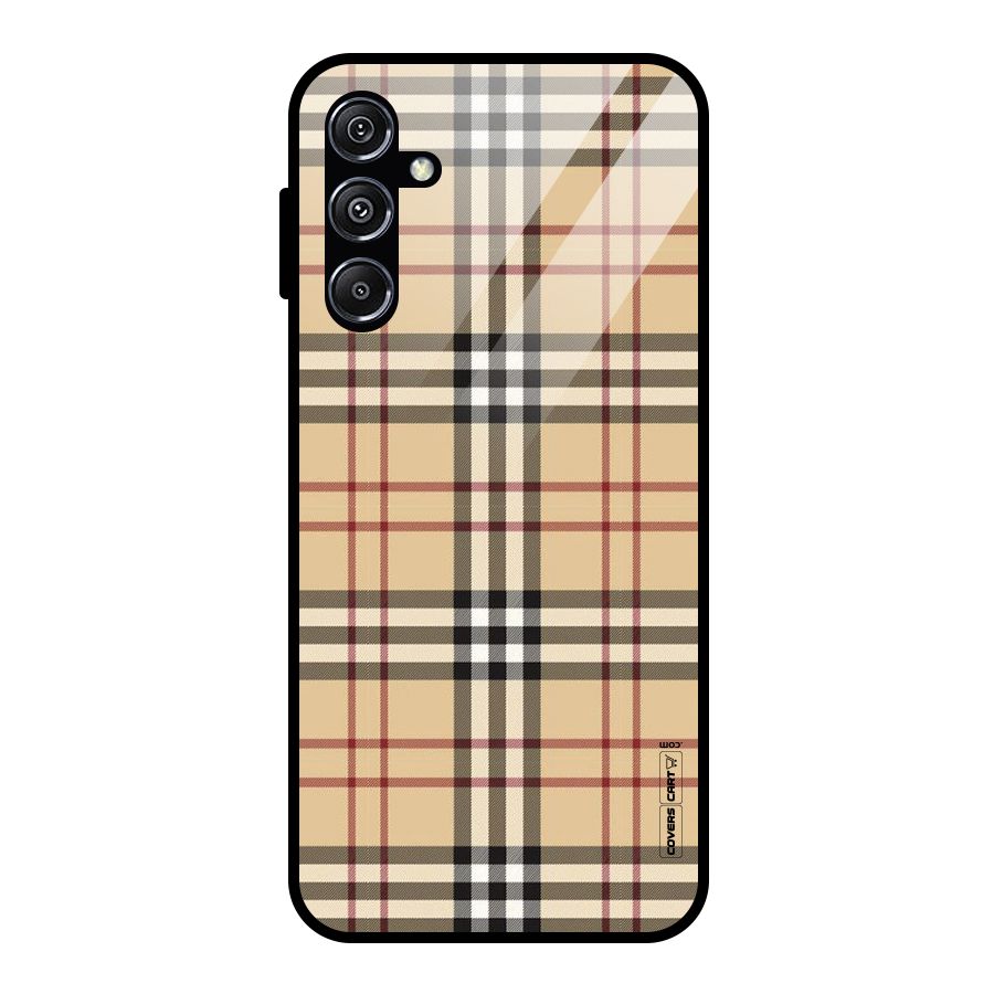 Beige Check Glass Back Case for Galaxy M34 5G