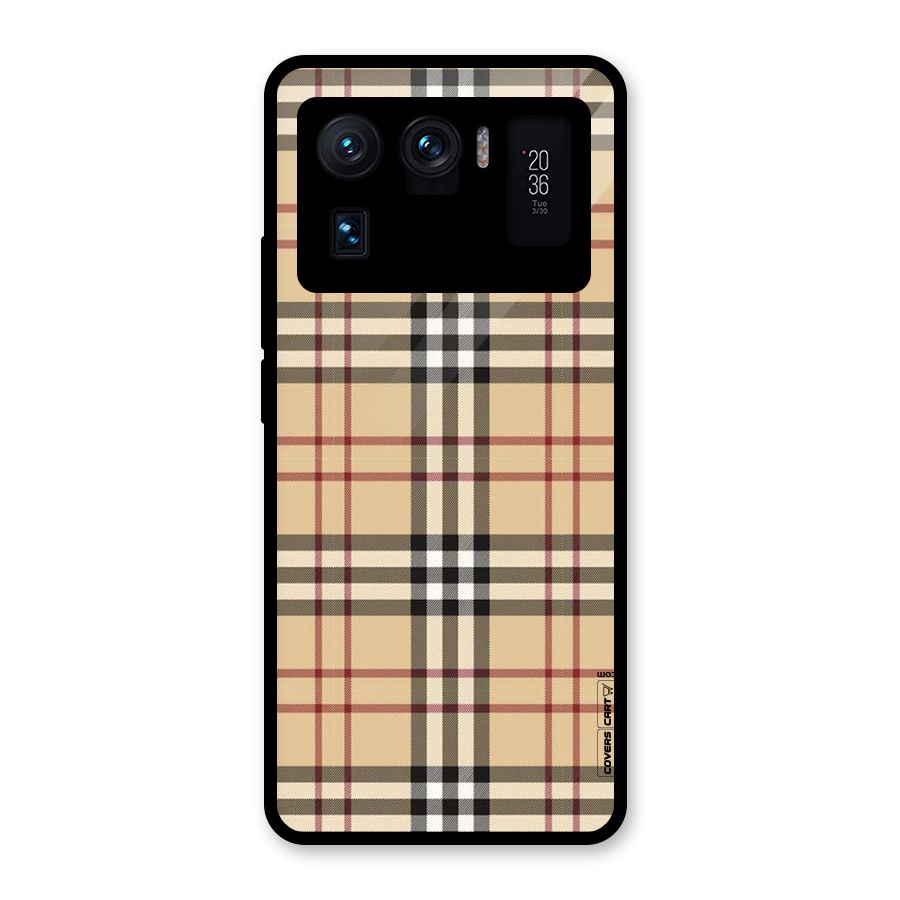 Beige Check Glass Back Case for Mi 11 Ultra