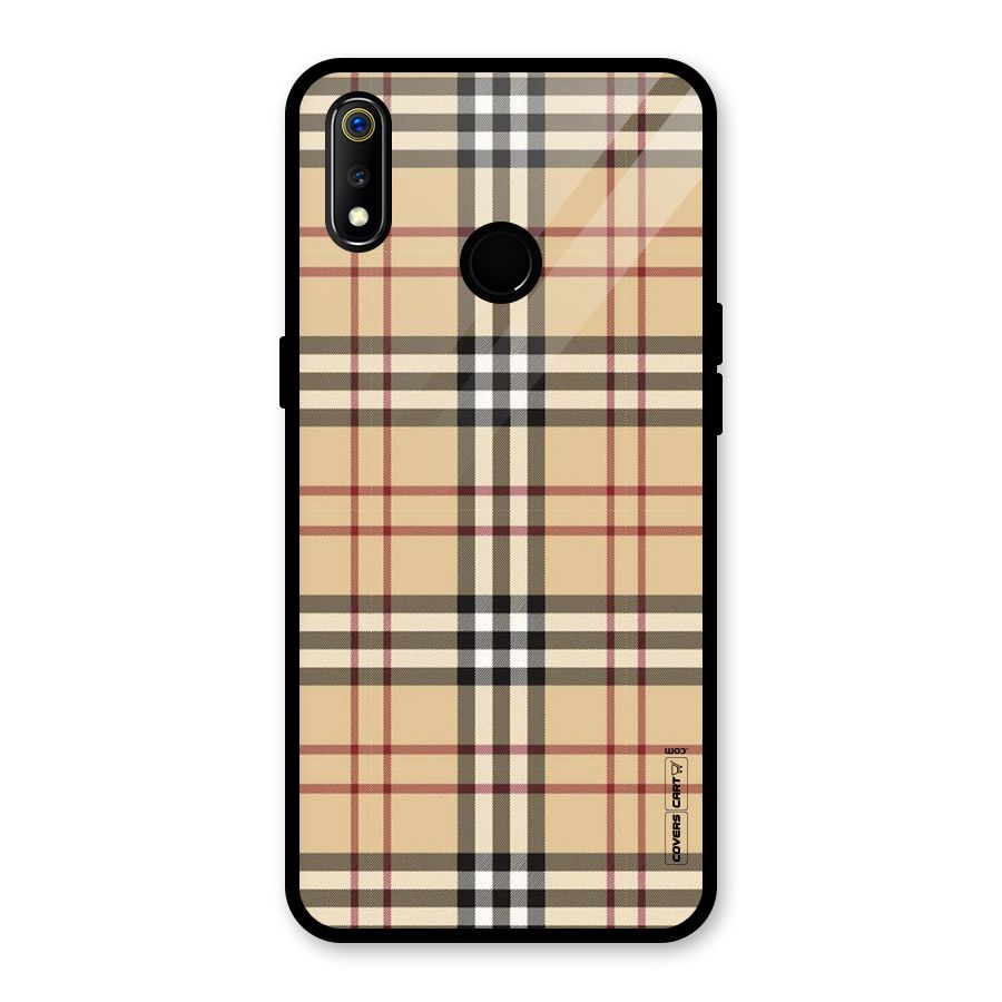 Beige Check Glass Back Case for Realme 3i