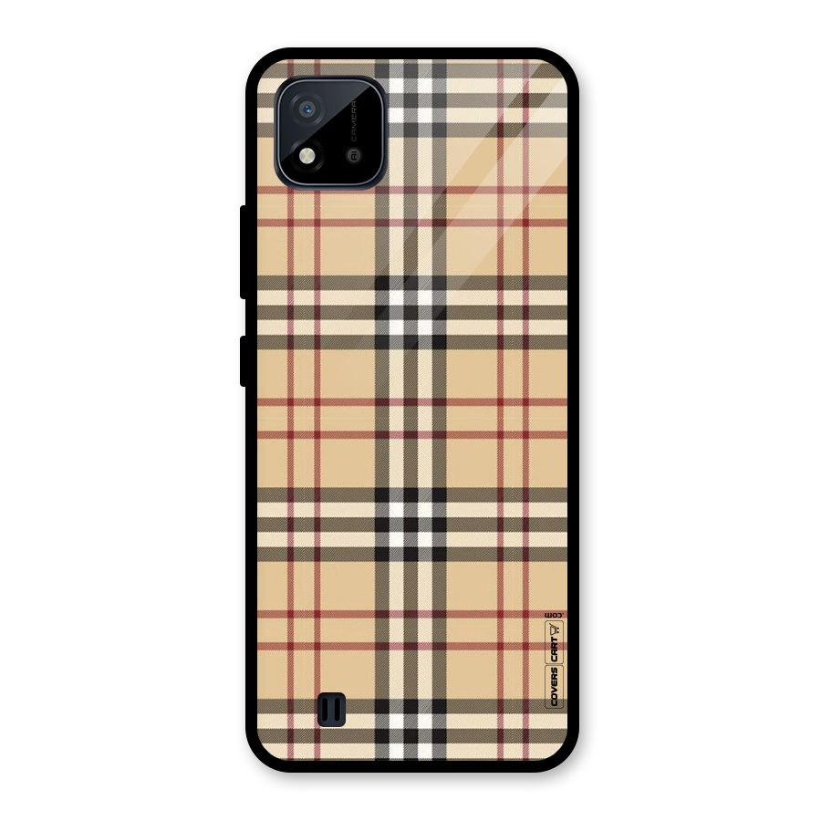 Beige Check Glass Back Case for Realme C11 2021