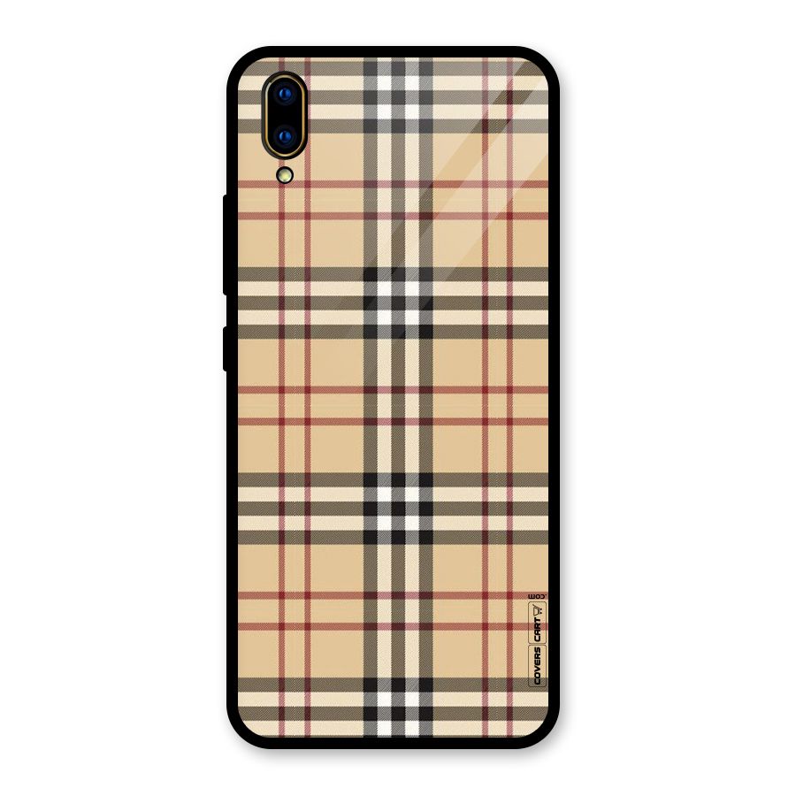 Beige Check Glass Back Case for Vivo V11 Pro