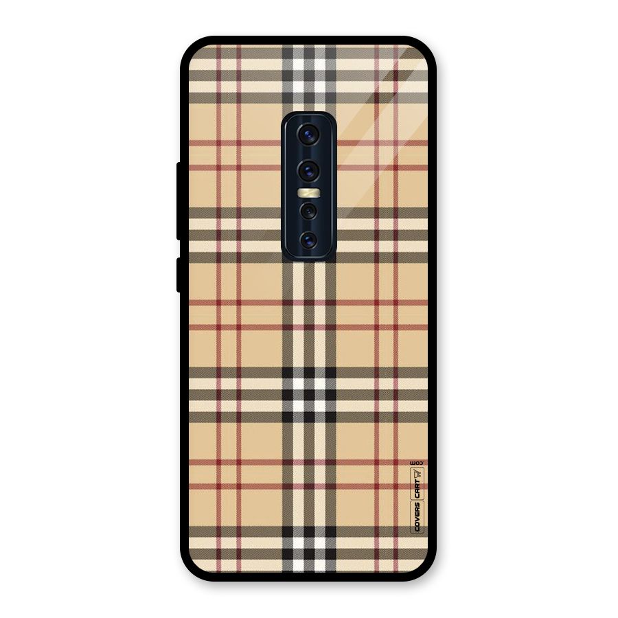 Beige Check Glass Back Case for Vivo V17 Pro