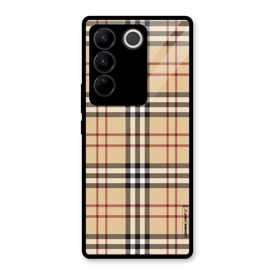 Beige Check Glass Back Case for Vivo V27
