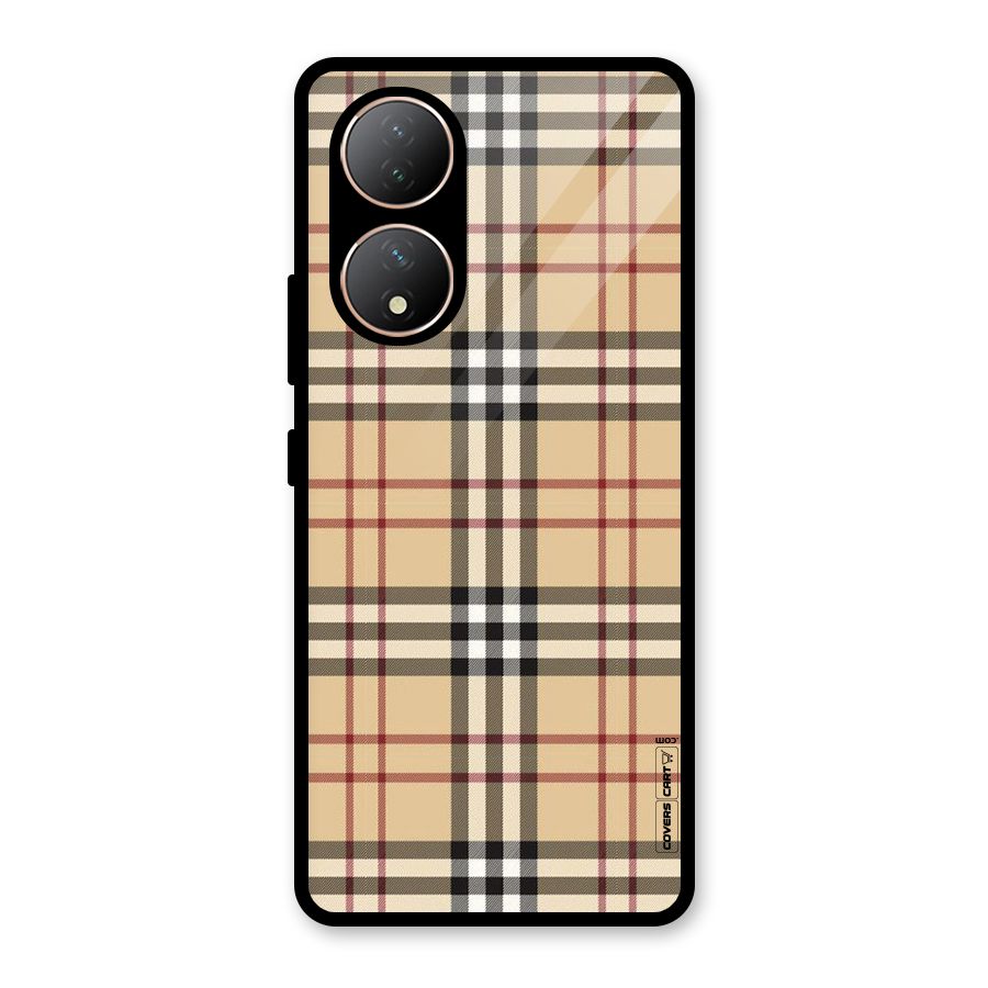 Beige Check Glass Back Case for Vivo Y100A