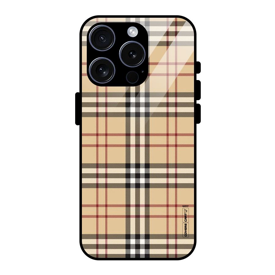 Beige Check Glass Back Case for iPhone 15 Pro