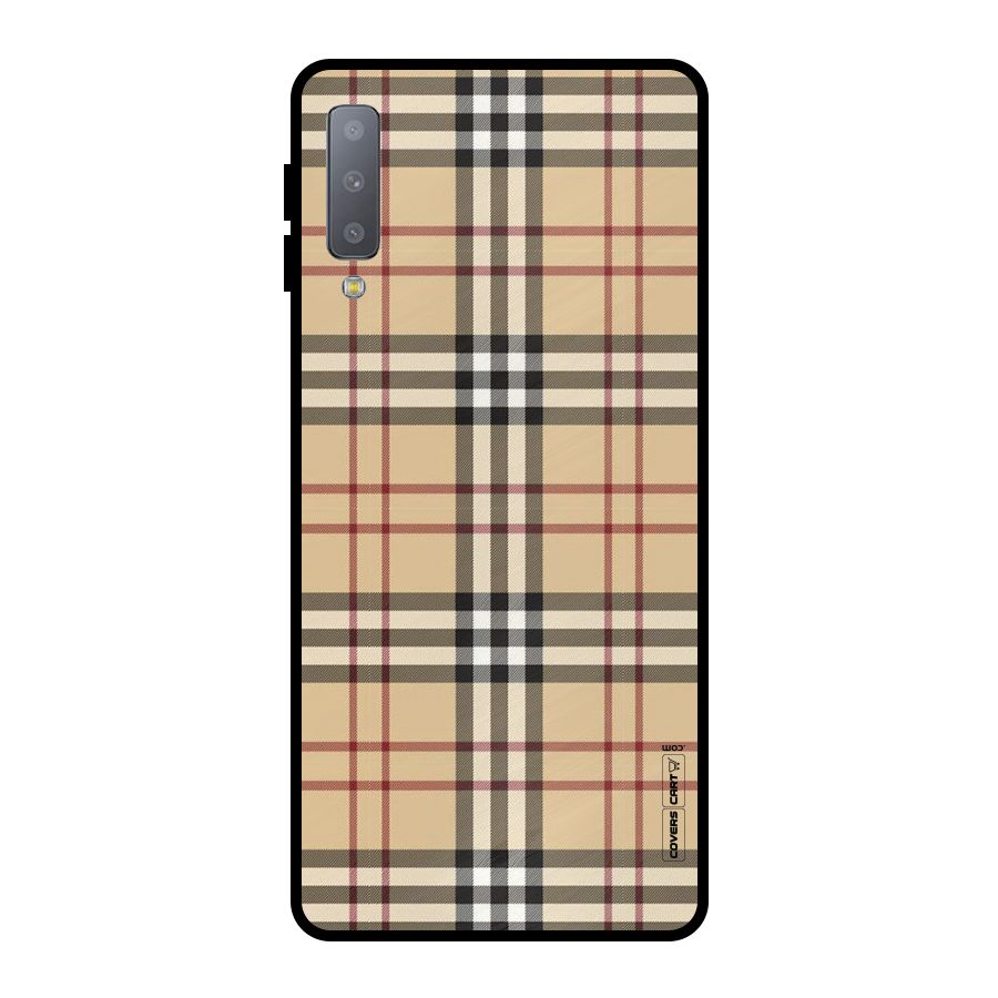 Beige Check Metal Back Case for Galaxy A7 (2018)