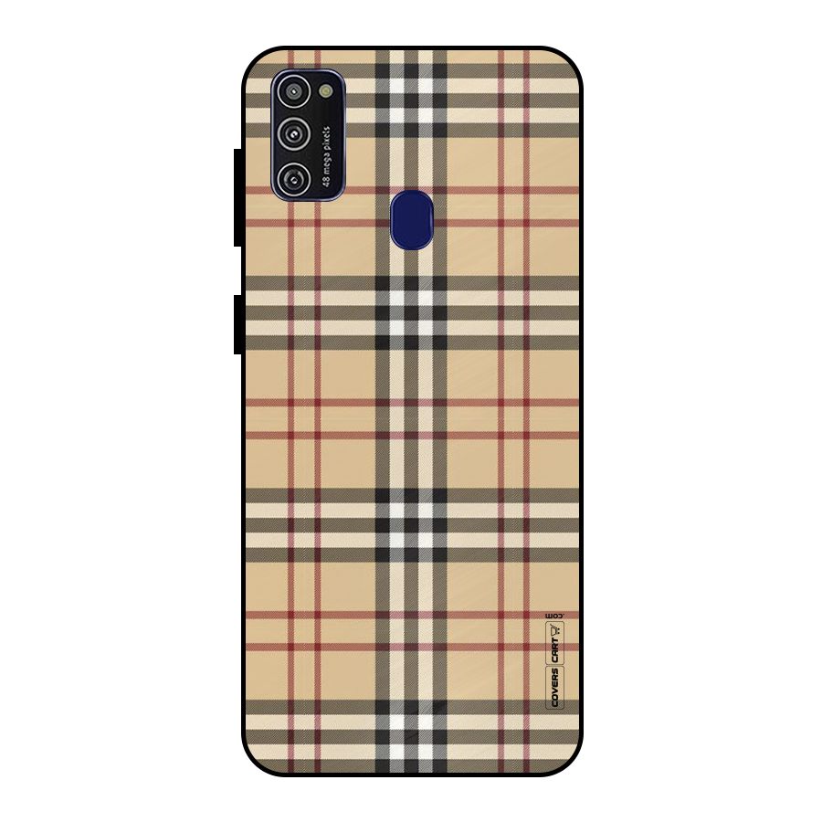 Beige Check Metal Back Case for Galaxy M21
