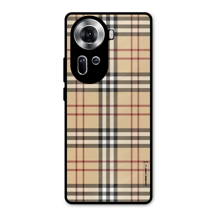 Beige Check Metal Back Case for Oppo Reno11 5G