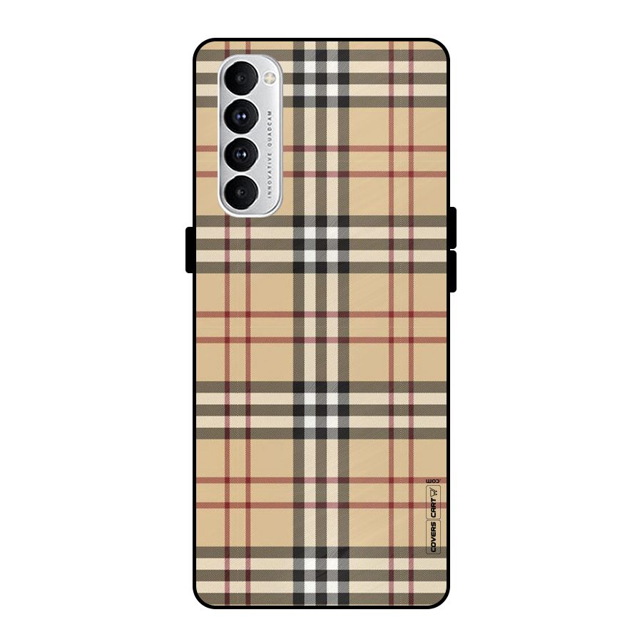 Beige Check Metal Back Case for Oppo Reno4 Pro
